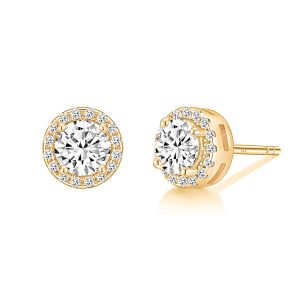 EAMTI 925 Sterling Silver Gold Stud Earrings for Women 0.5CT Round Cut Cubic Zirconia CZ Stud Earrings Gold Plated Stud Earrings Men Hypoallergenic