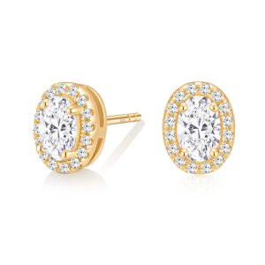 EAMTI 925 Sterling Silver Gold Stud Earrings for Women 0.5CT Oval Cut Cubic Zirconia CZ Stud Earrings 14K Gold Plated Stud Earrings Men Hypoallergenic